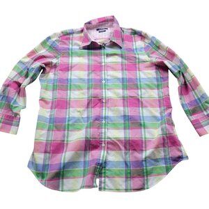Chaps Shirt Womens Plaid Button Up 3/4 Sleeve Colorful